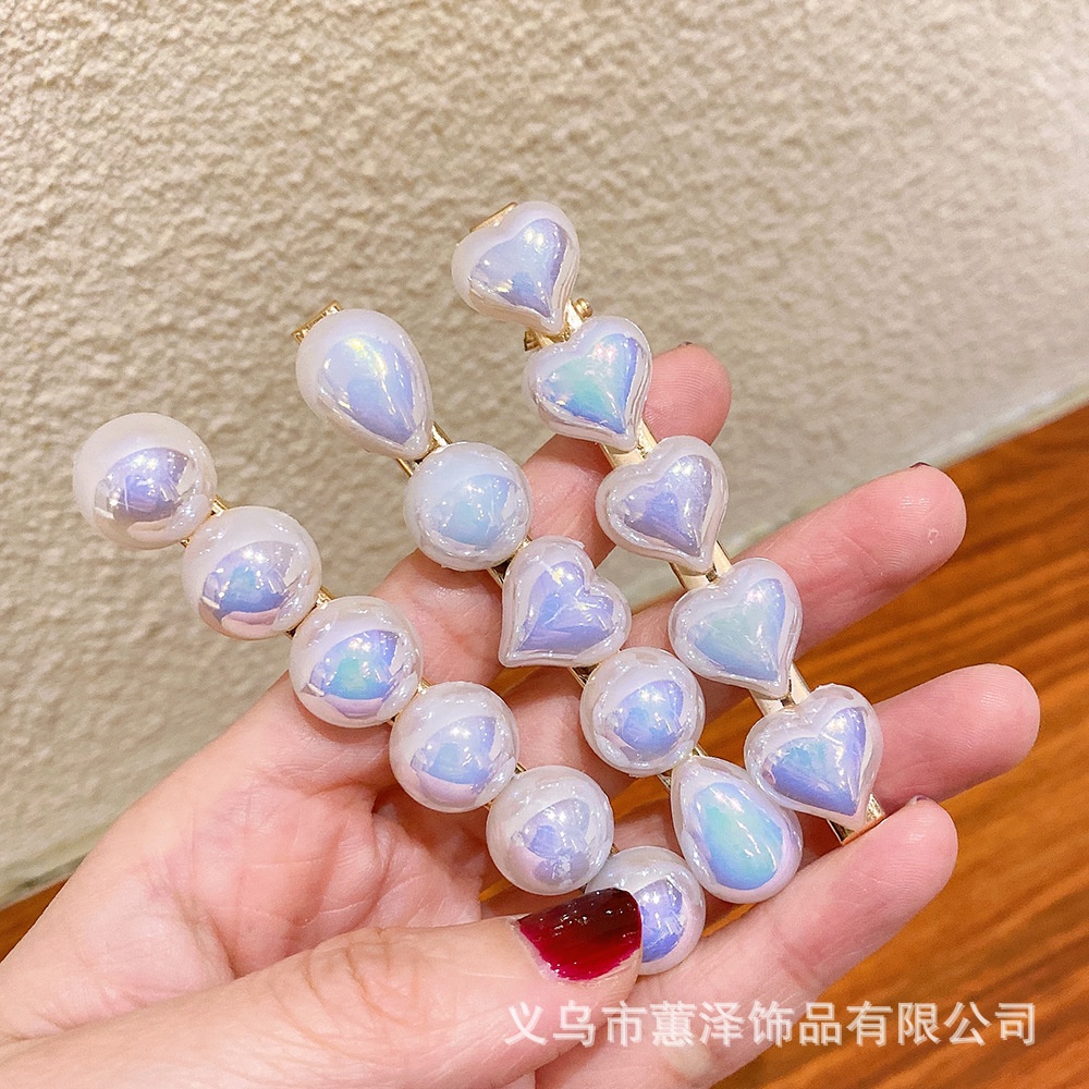 Jepit Rambut Model duckbill Aksen Mutiara Warna mermaid Untuk Perempuan