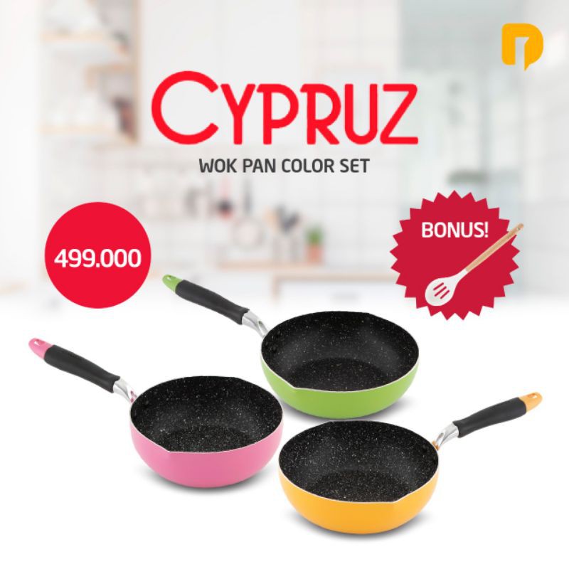 Cypruz Wok Pan Color Set Panci Anti Lengket Bahan Marble Coating