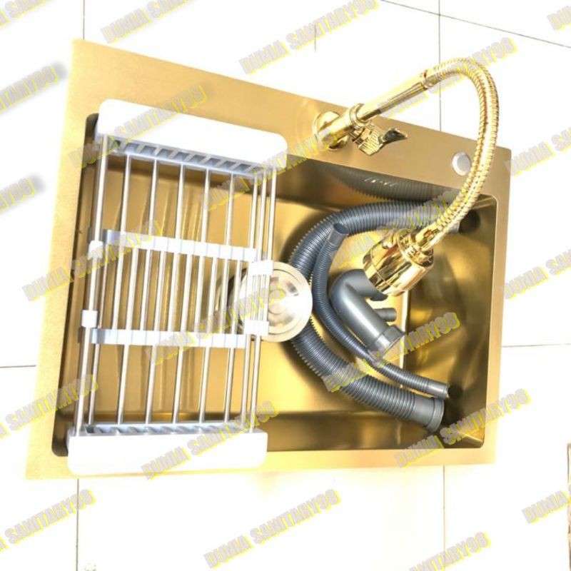 Paket Bak Cuci piring 6045 Stainless SUS 304 GOLD Kitchen Sink minimalis