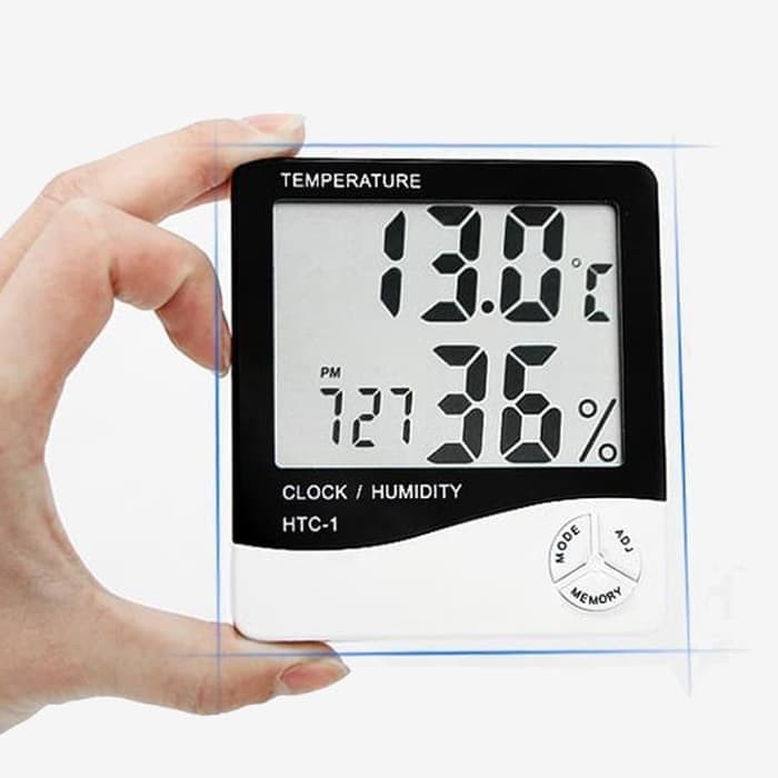 HTC-1Thermometer Hygrometer Clock jam Pengukur Suhu Lembab Alarm Meter-2