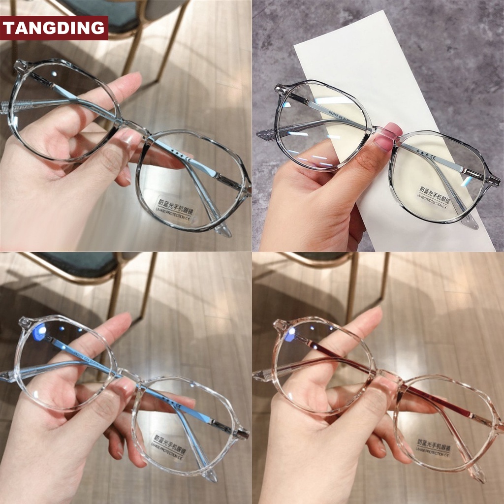 【COD Tangding】6 Colors Anti-Blue Light No Degree Round Frame Flat Glasses Frame Metal Clear Computer Glasses Eyeglasses