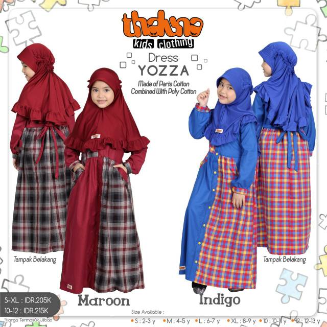 Dress muslim anak - gamis kotak kotak anak  - baju muslim anak terlaris - Ori thaluna kids