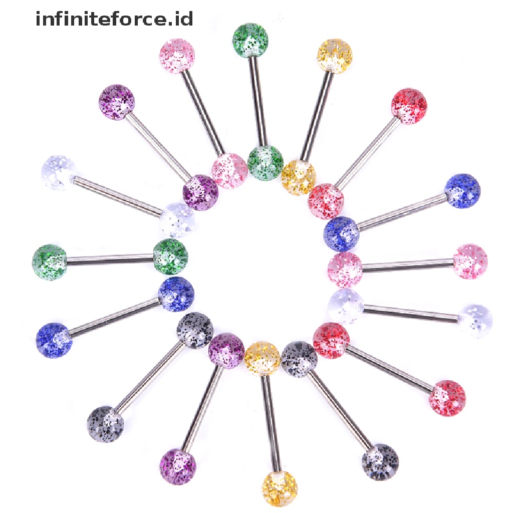 Infiniteforce.id 8pcs / Set Cincin Tindik Lidah / Tubuh Desain Barbell Hias Glitter Multi Warna