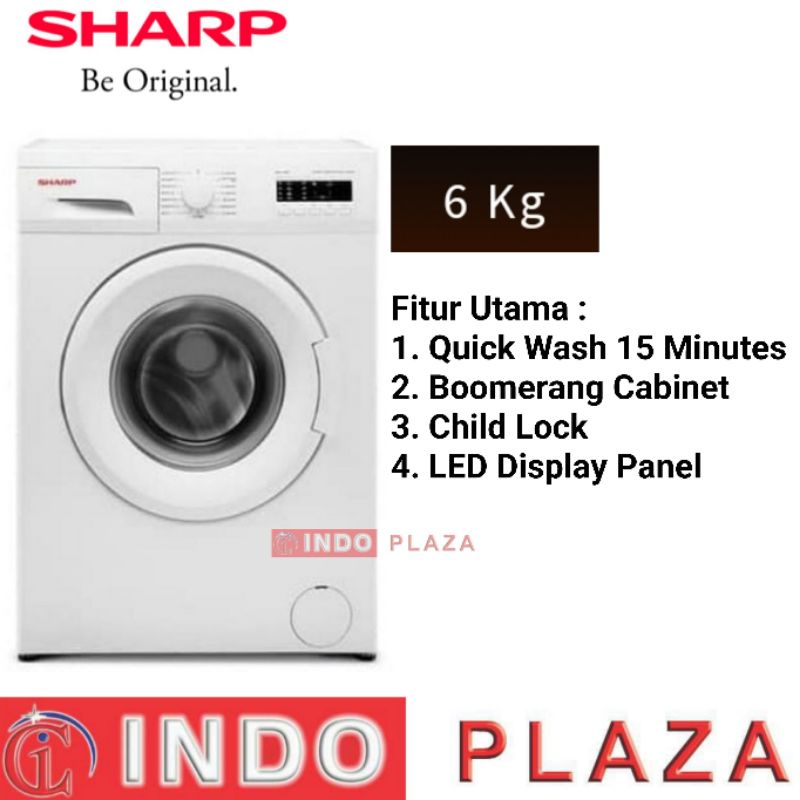 MESIN CUCI FRONT LOADING SHARP ES-FL1062B 6 Kg / 6Kg