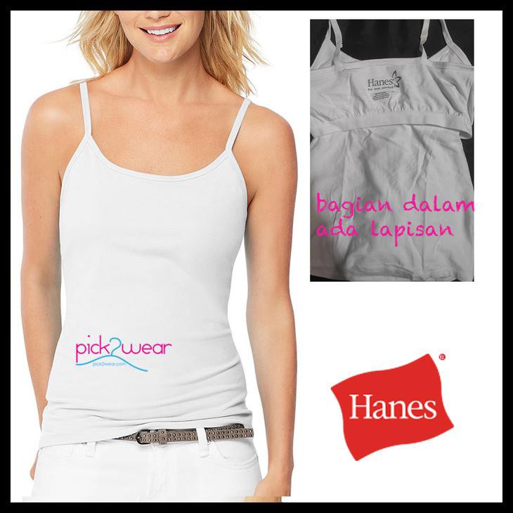 Iupn Hanes Tanktop Cami Stretch Cotton Built-In Shelf Bra White - L Jxfk