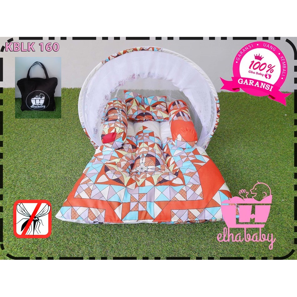 Kasur Bayi Motif Kotak | Tempat Tidur Lipat Baby Set Kelambu | Baby Gift Set | Tempat Tidur Bayi