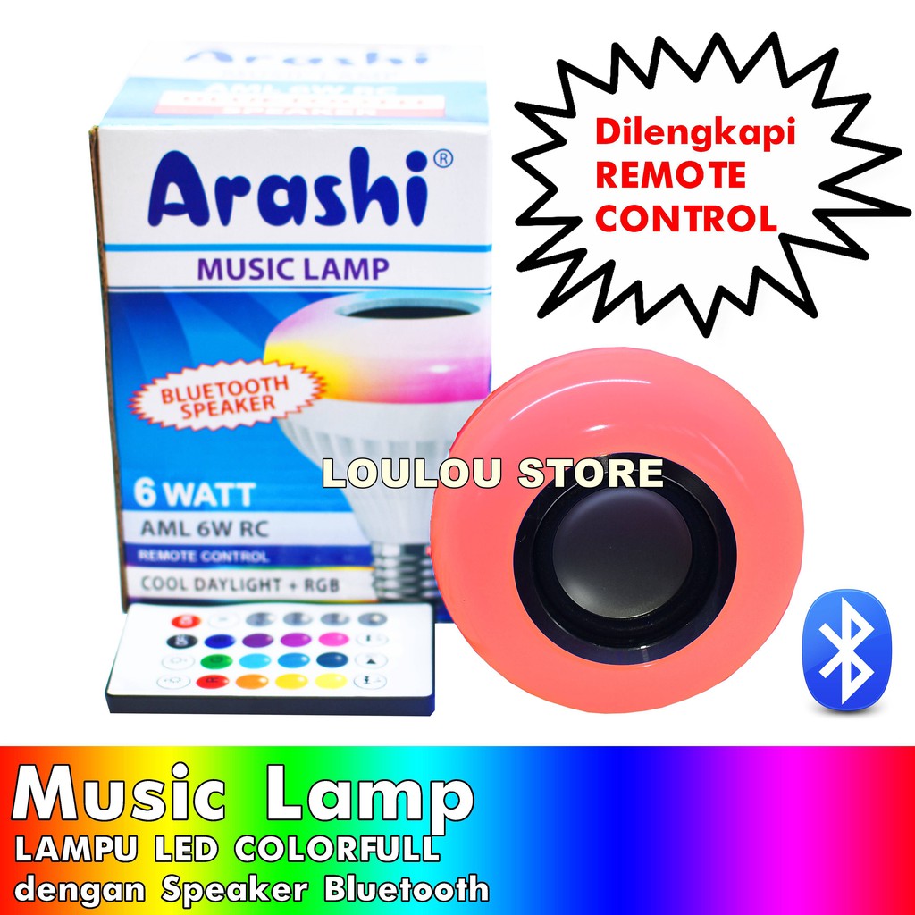 Lampu Led Music Speaker Bluetooh Arashi Disco RGB 6 Watt AML 6W RC