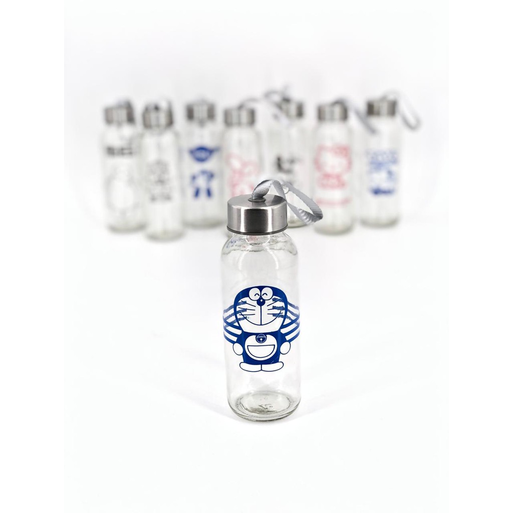 Grosir - B182 Botol Minum Kaca Karakter Clear / Free Kotak