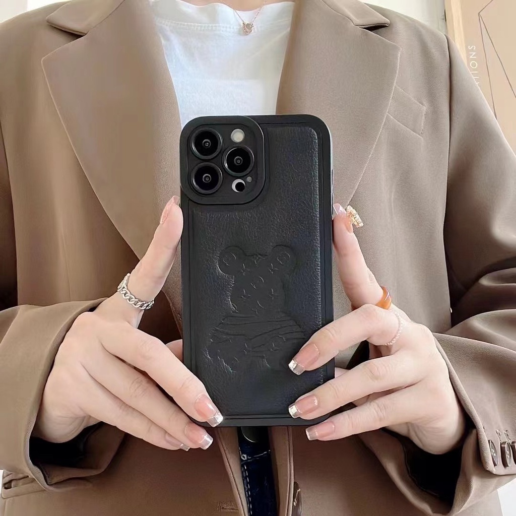 Case Bahan Kulit Motif Beruang Untuk iPhone 13 Pro MAX 12 Pro MAX 11 Pro MAX X XS XR XS MAX 7 Plus 8 Plus