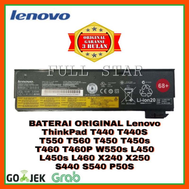 Baterai Original Laptop Lenovo Thinkpad X240 X250 X260 T440 T450 X240S X250S T440S T450S T480 68+
