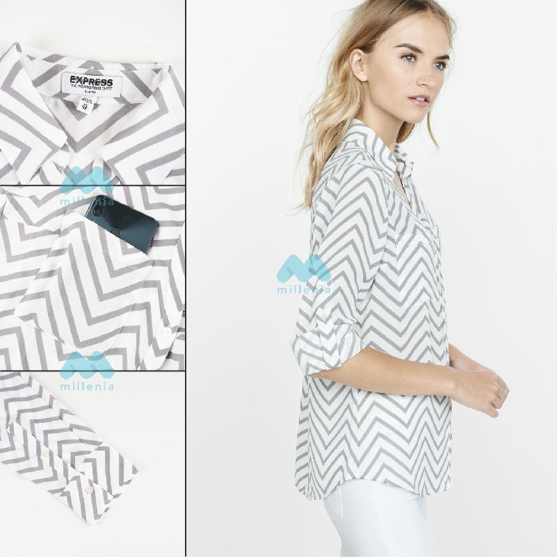 Kemeja Wanita- Portofino Vneck Double Pocket [CG-EXS 06]-CG-EXS 06 GREY CHE