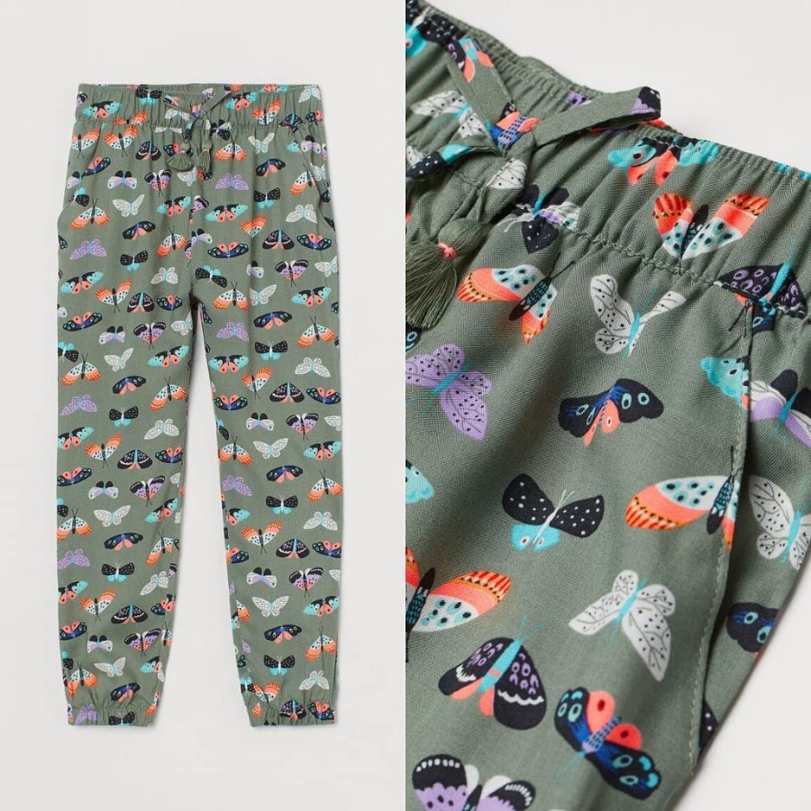 Celana Jogger Rayon Anak Perempuan HnM Green Butterfly / Kado Baju Kaos 7y 8y Adem Murah Ori Bagus