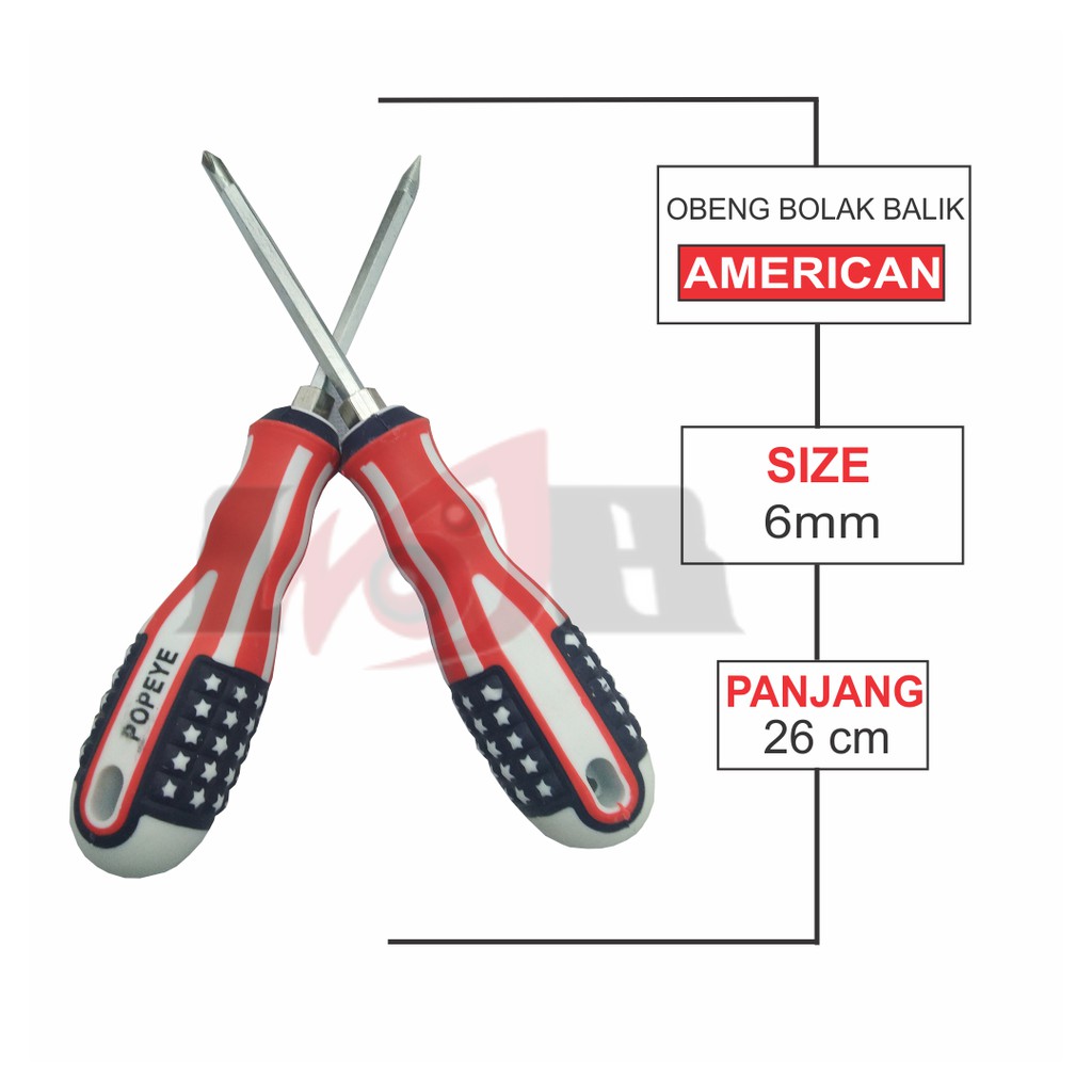 Obeng Bolak Balik 6mm American Chome Plus Minus 21cm