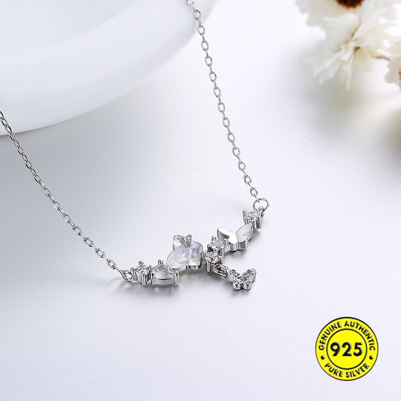 Kalung Desain Kupu-Kupu Bahan S925 Silver Untuk Wanita