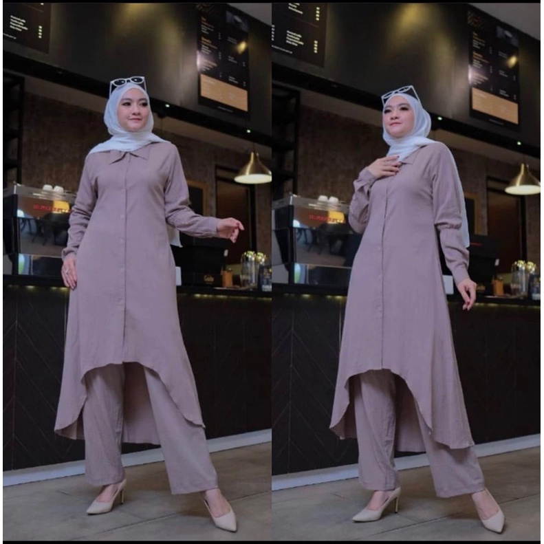 (RPA) ONE SET AYNUR TUNIK FULL KANCING SET MOSCREPE PREMIUM