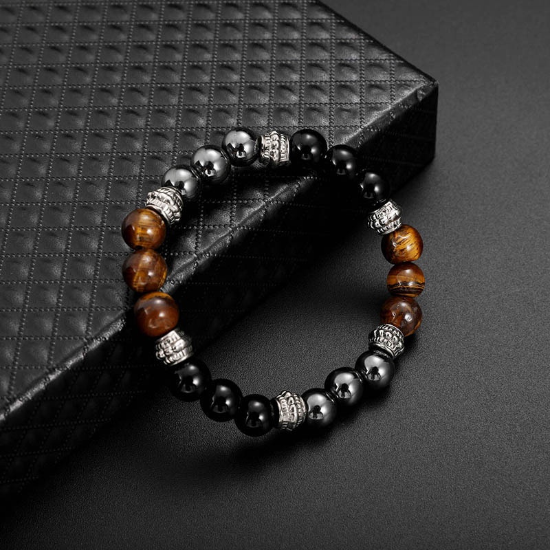 Hot 8 mm Fashion Men Natural Black Obsidian HematiteTiger Eye Beads Stone Bracelet