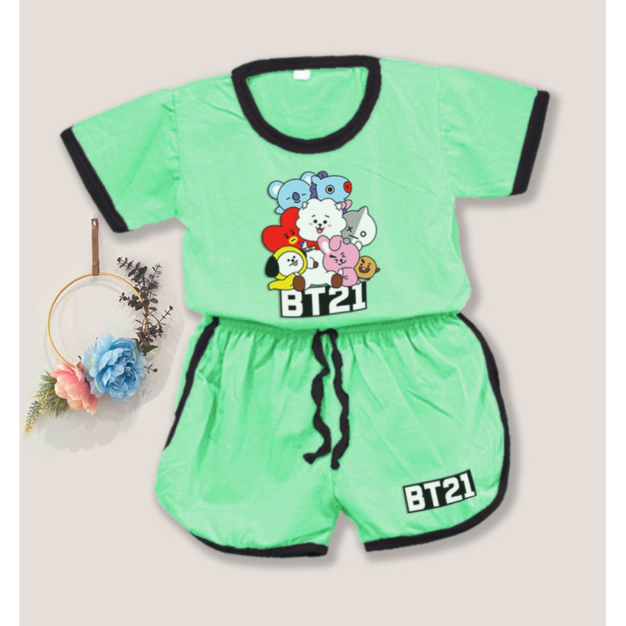 SF - Setelan Playset Cupa Cup Baju Anak Karakter / Set Anak Balita Karakter / Setelan Anak Unisex-SET BT21 - MINT