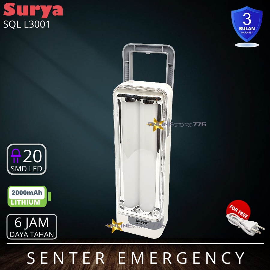 LAMPU EMERGENCY SURYA SQL L3001 / LAMPU DARURAT SURYA SQL L3001 / RECHARGEABLE