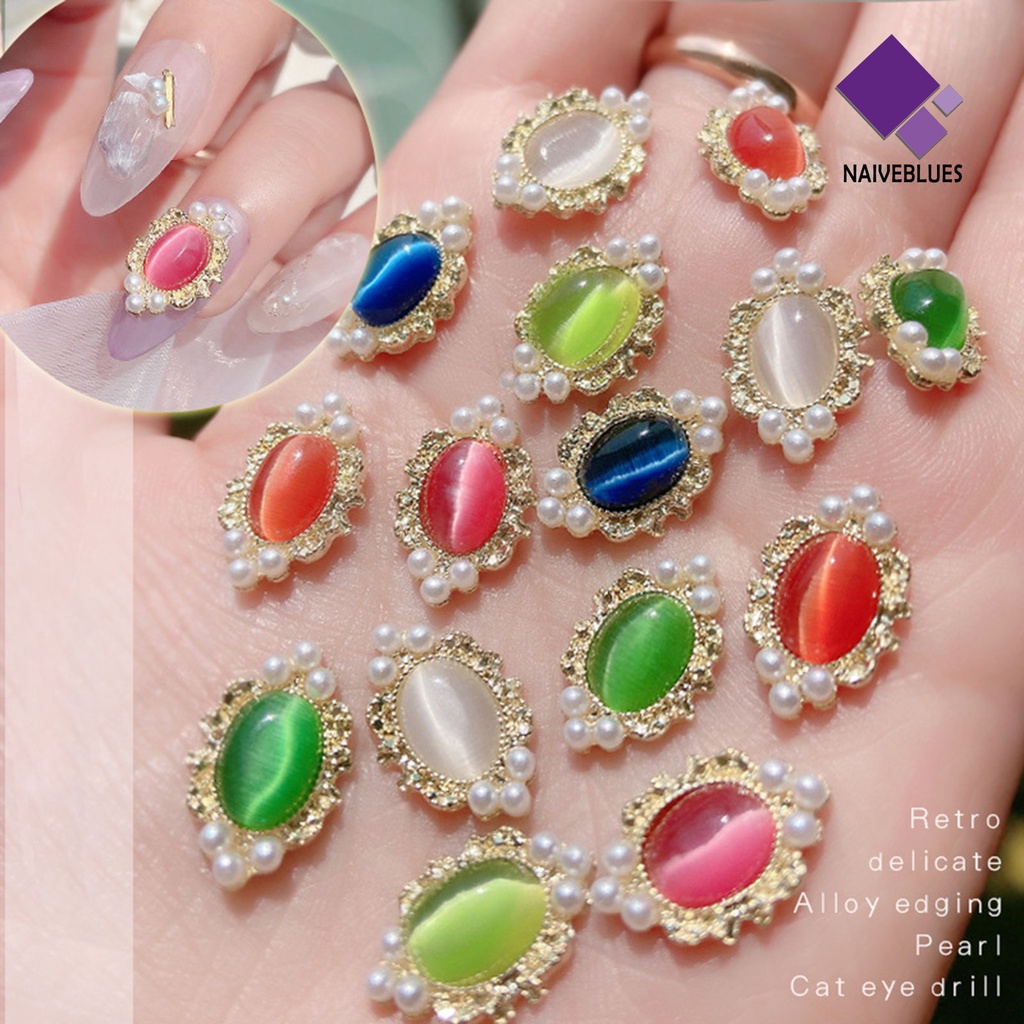 Naiveblue &gt; 5Pcs / Set Berlian Imitasi Mata Kucing Untuk Dekorasi Nail Art DIY