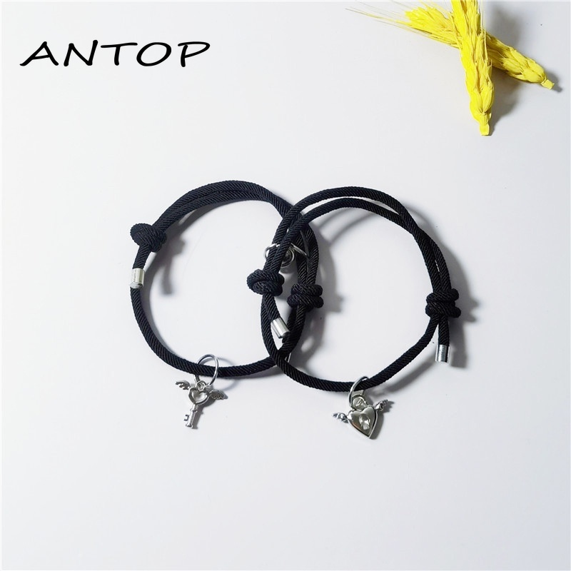 2pcs Gelang Couple Magnet Pasangan Sayap Cinta Kunci Unisex Fashion Aksesoris Hadiah