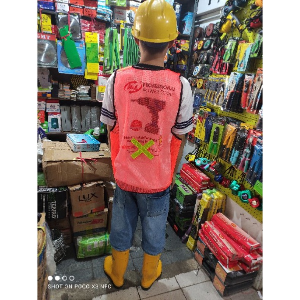 rompi proyek jaring gosave all size/ rompi pekerja jaring gosave muat sampai xxl bahan polister ( tersedia warna  hijau, dan  orange )