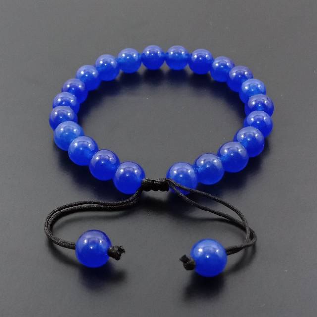 Gelang Batu Blue Jade Kristal Diameter 8 Mm Model Tali Serut Buat Pria Dan Wanita Tampil Beda