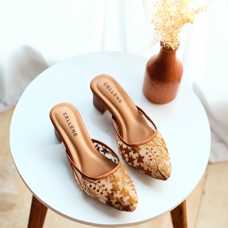 𝗖𝗘𝗟𝗟𝗘𝗡𝗘 Simplies Lacey Heels (series 1) / sepatu brokat wedding shoes hak tahu kondangan wisuda