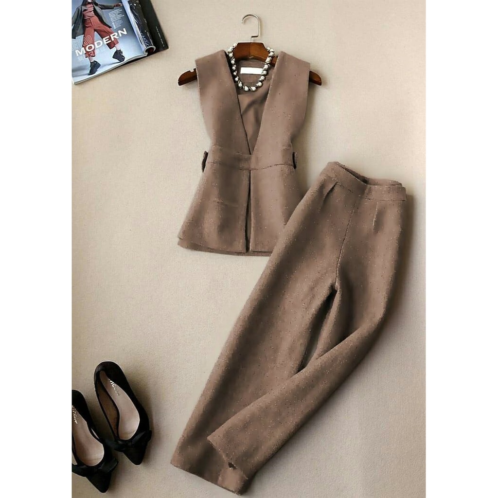 Setelan Wanita Kekinian Terbaru 2021 Setcel Stelan Celana Panjang Kerja Formal Kantor Kantoran Korea