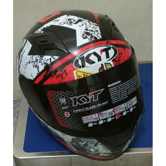 Helm KYT R10 Black White Red Seri 3 Fluo Iridium Visor
