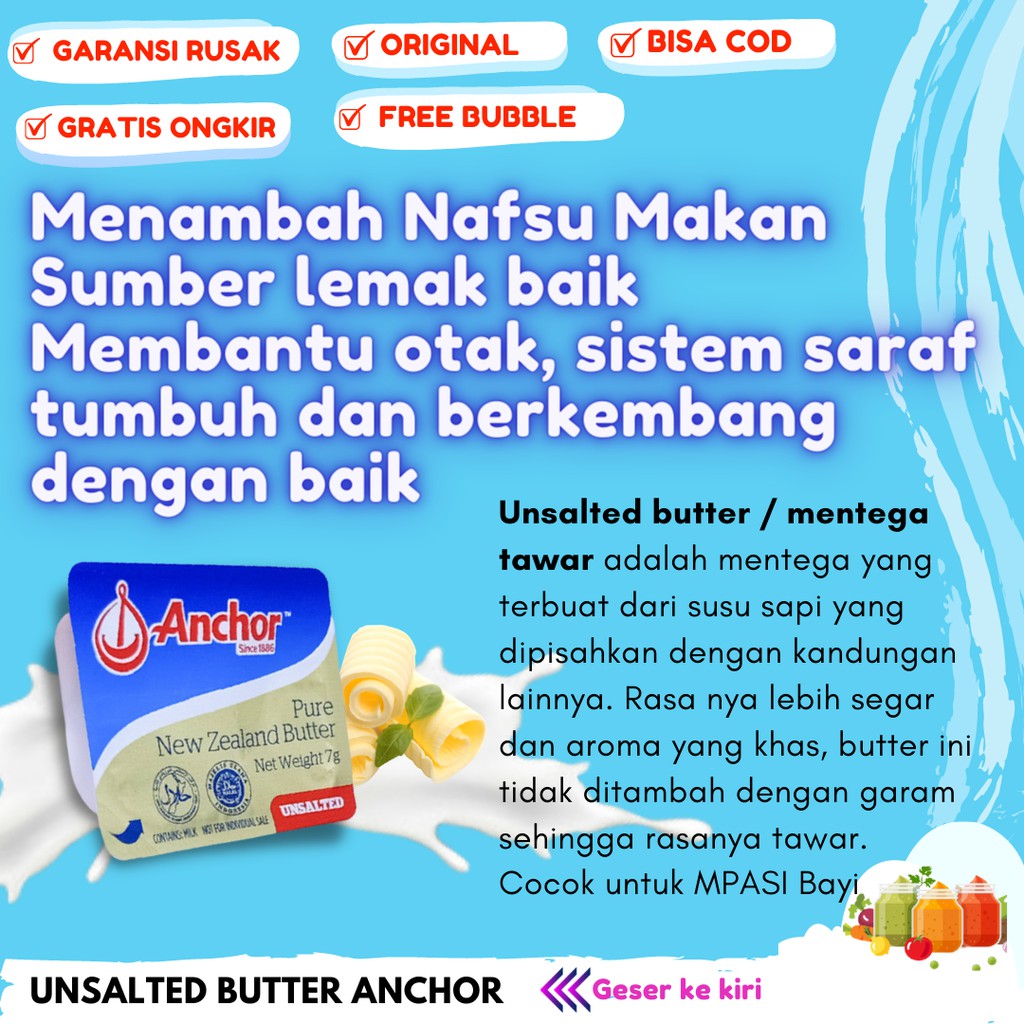 

Unsalted butter anchor margarin mentega untuk mpasi minidish 7gram x10