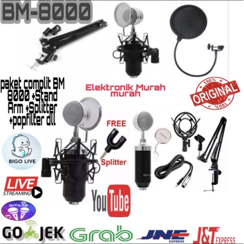 paket mic / condenser BM 8000 BM8000 + stand mic recording