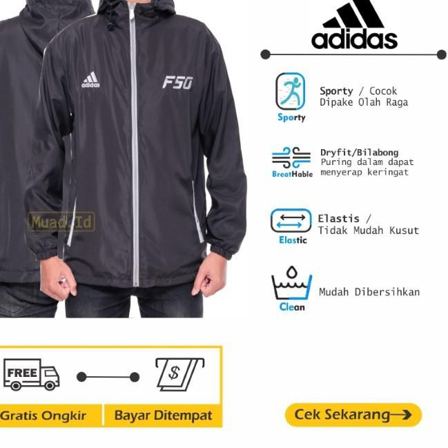Diskon Jaket Parasut Olahraga [Adidas F50] Sepeda Jogging Lari Pria Wanita