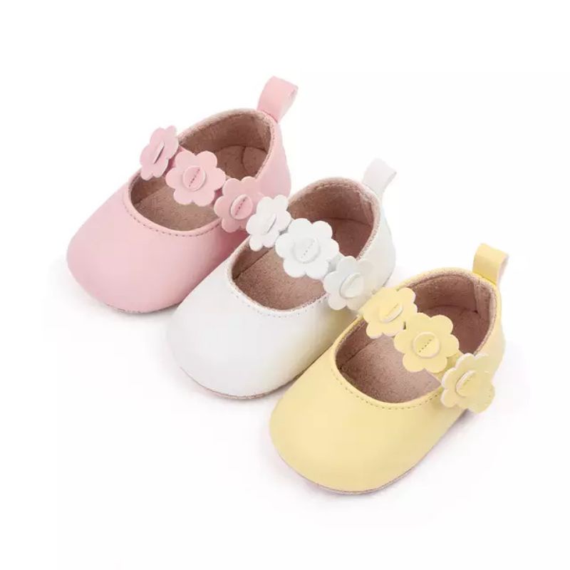 Sepatu Bayi Perempuan Motif Bunga Pink White Yellow - Sepatu Prewalker Baby S1246