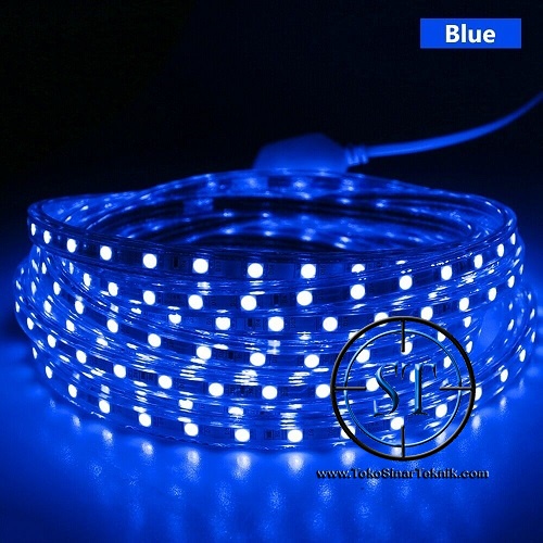 Lampu Led Strip Selang BLUE SMD 5050 Panjang 1-5 Meter In Ac 220V Warna Biru Cocok Indoor - Outdoor Lampu Hias Taman Plafon Rumah Waterproof