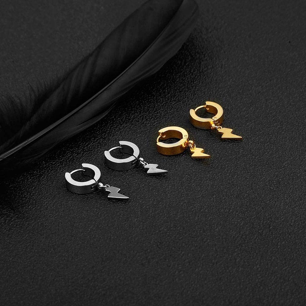 Anting Tusuk Hip Hop Punk Desain Petir Bahan Stainless Steel Warna Silvergoldhitam Untuk Priawanita