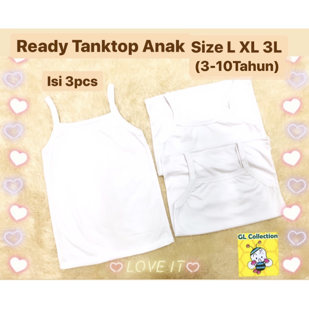 OBRAL! ISI 3PCS! TANKTOP KATUN ANAK SIZE L XL 3L (3-10TAHUN)