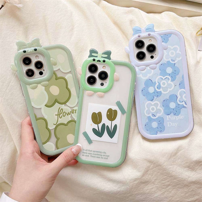 Soft Case Pelindung Lensa Motif Bunga Monster 3D Untuk iPhone 14 13 12 11 Pro Max X Xr Xs Max 7 8 6 6s Plus SE 2020