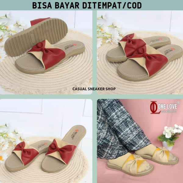 Sandal Wanita Flat One Love Sendal Selop Kasual Super Ringan Original Kulit Premium Trendy