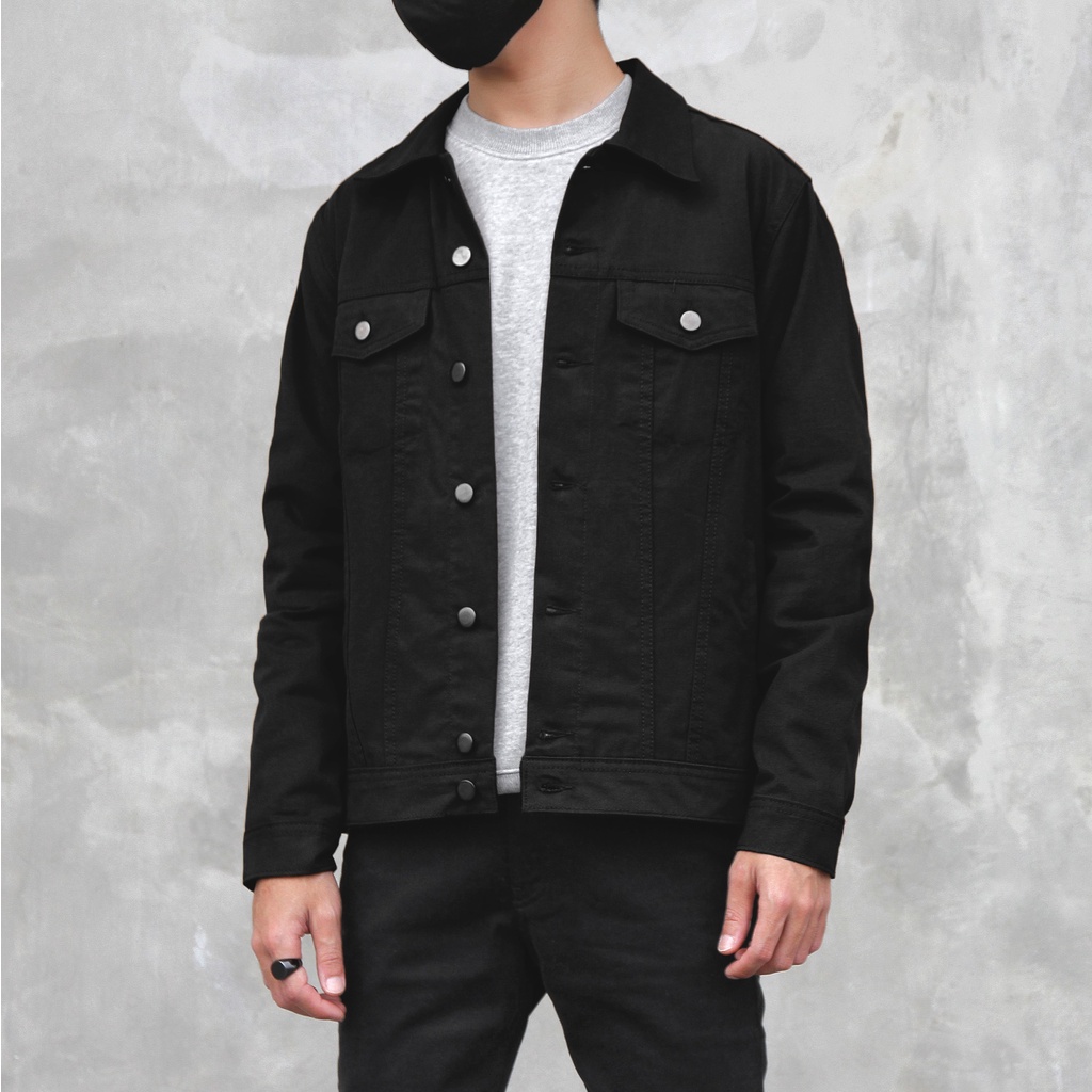 Arthur Canvas Suede Trucker Jacket Black [ Jaket Trucker Pria ]