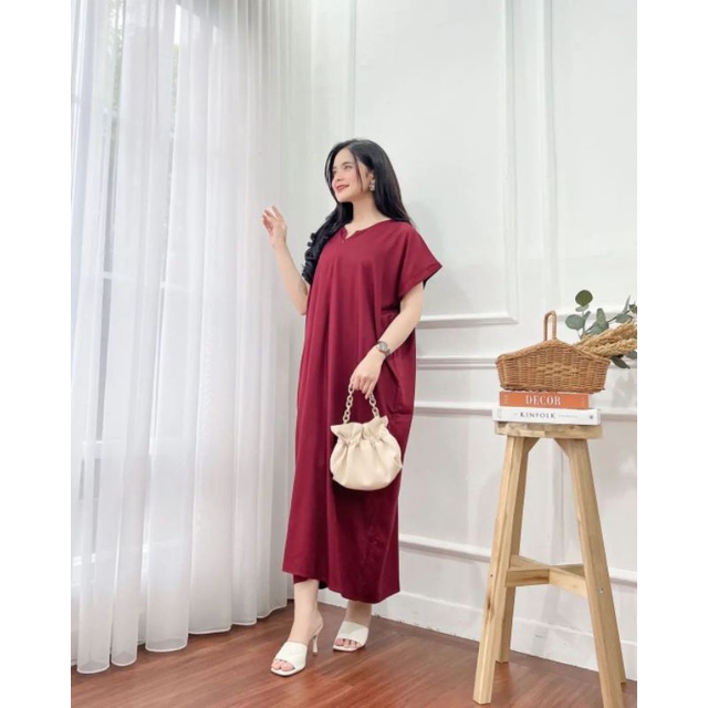 Daster Panjang Semata kaki Busui Kekinian Non Ruffle  AFERO STORE-LONG(POLOS MAROON)