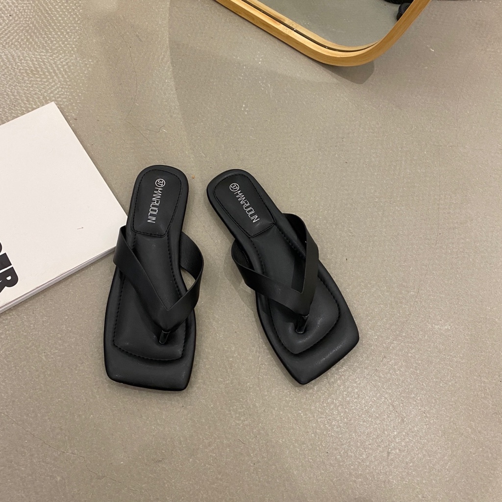 【New】FRS Home 2022 Musim Semi dan Musim Panas Baru Fashion Sandal Wanita Memakai Square-toe Flat San