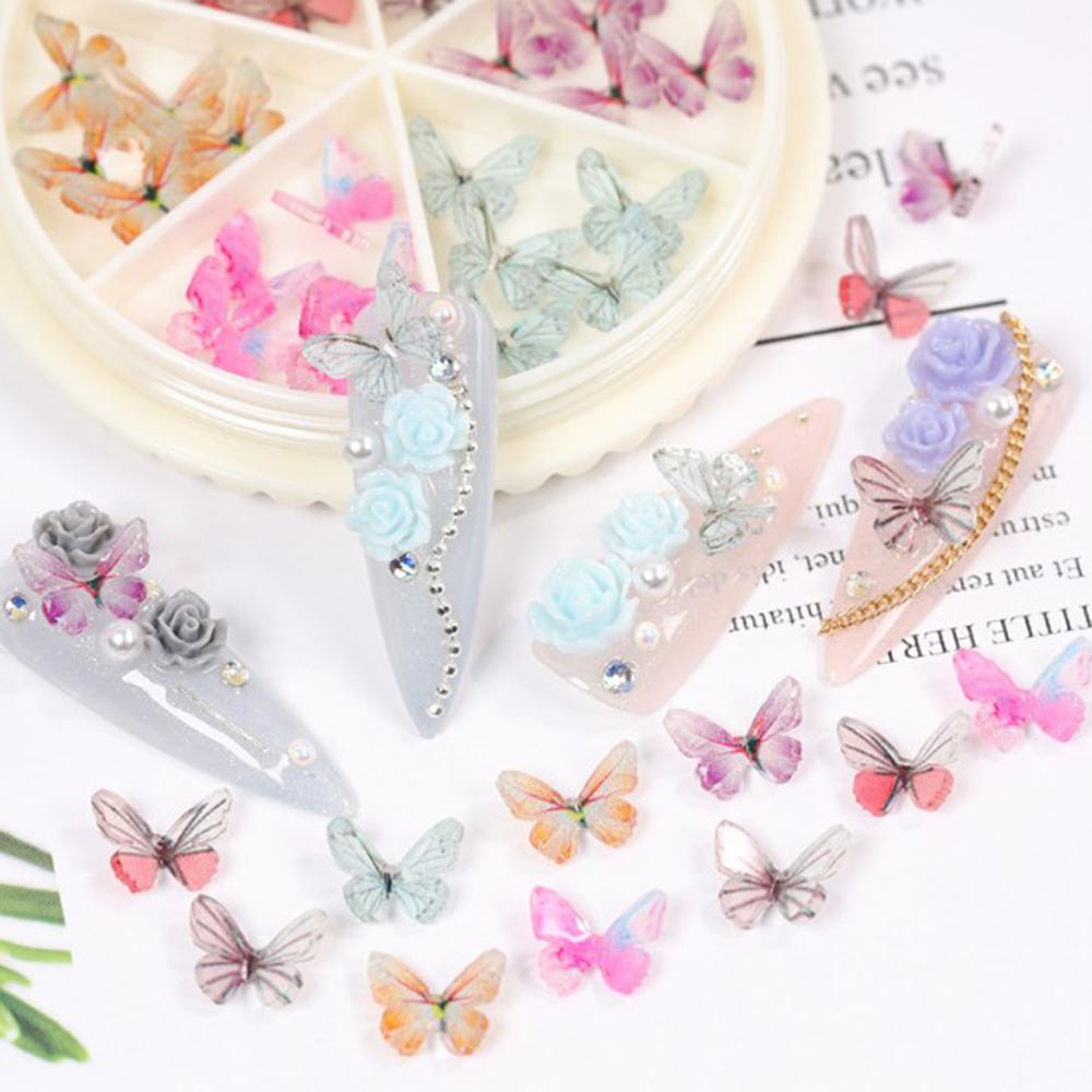 AUGUSTINA Agustin 3D Butterfly Nail Art Dekorasi 30pcs/roda Manikur Elegan Tips DIY Perhiasan Kuku Aneka Kuku Berlian Imitasi