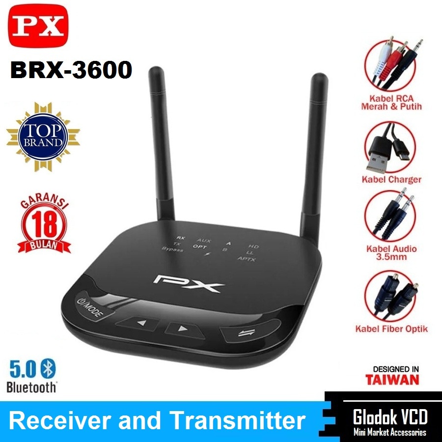 PX Bluetooth 5.0 Audio Music Receiver Transmitter 2 in 1 BRX-3600