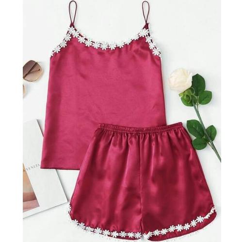 8r✣Terbatas☆➫ Trijaya . setelan tank top satin import / set tank top renda / baju tidur hotpant rend
