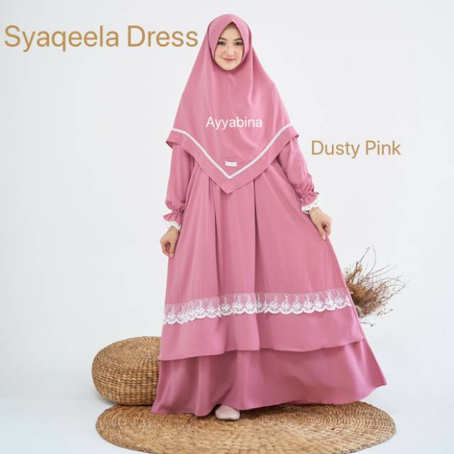 [Agen Resmi] Ayyabina SYAQEELA SET | GAMIS PLUS KHIMAR SENADA GAMIS AKSEN RENDA Bahan Crepe HQ Lace 