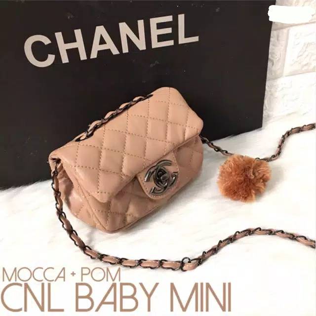 TAS CNL BABY CLASSIC MINI KUALITAS SUPER KOKOH DAN TEBAL minu bag slempang sling rantai pom pom bolu