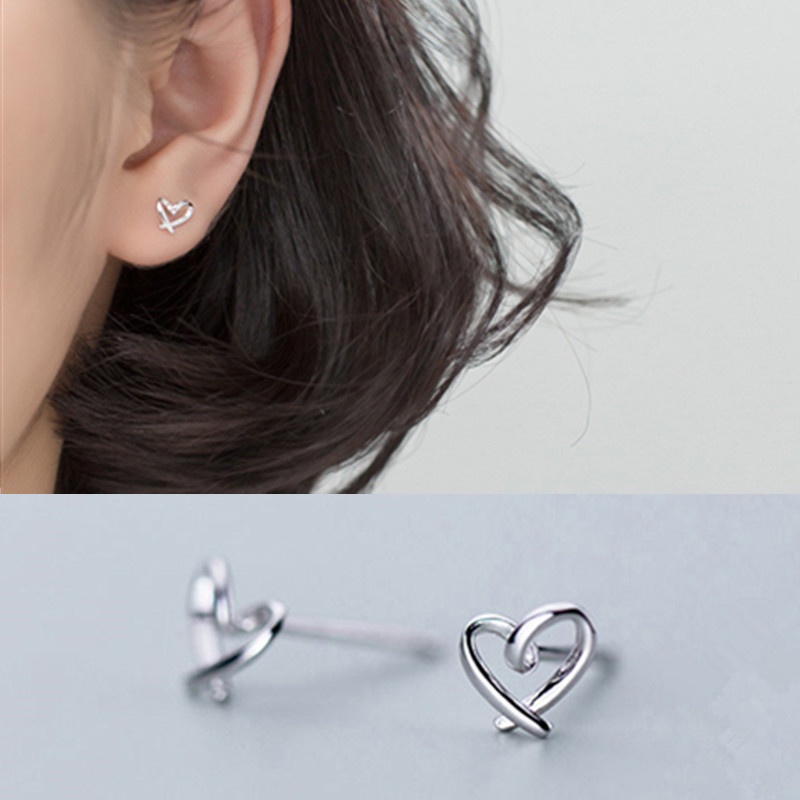 Anting Tusuk Sterling Silver 925 Desain Hati Kecil Untuk Wanita