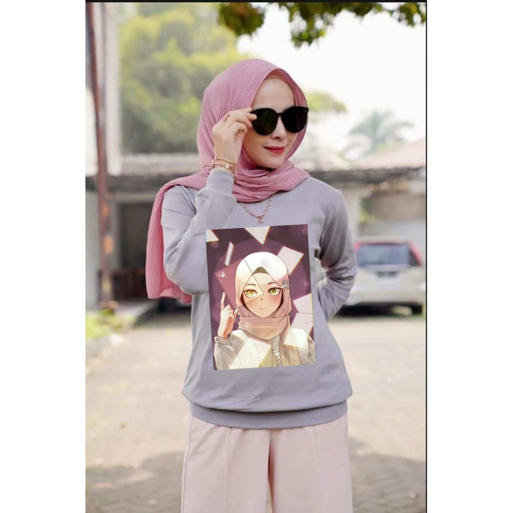 baju hijab/kaos wanita lengan panjang/kaos hijab/ bisa cod/baju tren hijab/kaos gambar hijab/HIJAB L