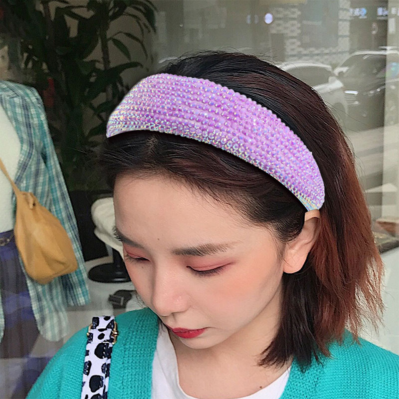 Luxury Women Shiny Full Colourful Crystal Rhinestone Wide-brimmed Sponge Headbands