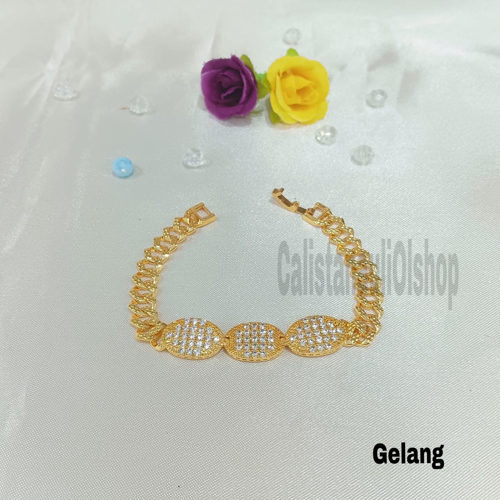 GELANG+CINCIN SISIK PLAT OVAL TRIO PERHIASAN EMAS  KOREA ANTI KARAT DAN ANTI LUNTUR